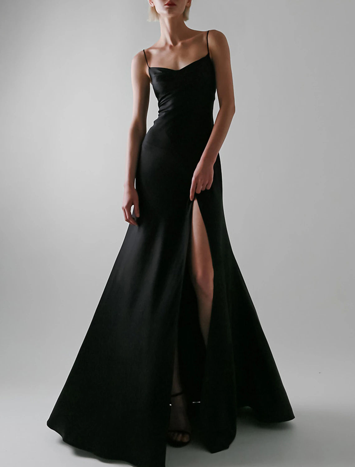A-Line Evening Gown Sexy Dress Wedding Guest Prom Floor Length Sleeveless Spaghetti Strap Satin with Slit Pure Color 2025